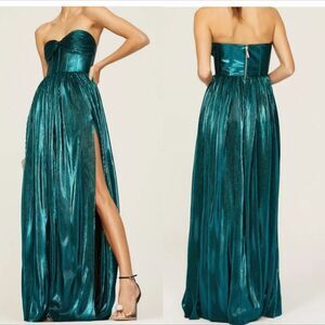 Bronx and Banco Florence Teal Satin Pleated Gown |XXL